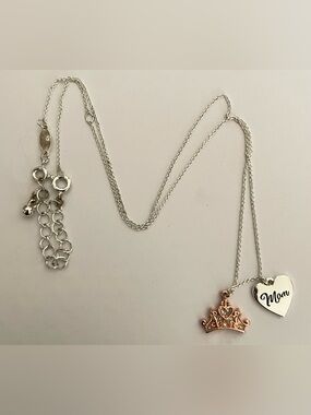 Disney Mom Forever a Princess Crown and Heart Charm Necklace